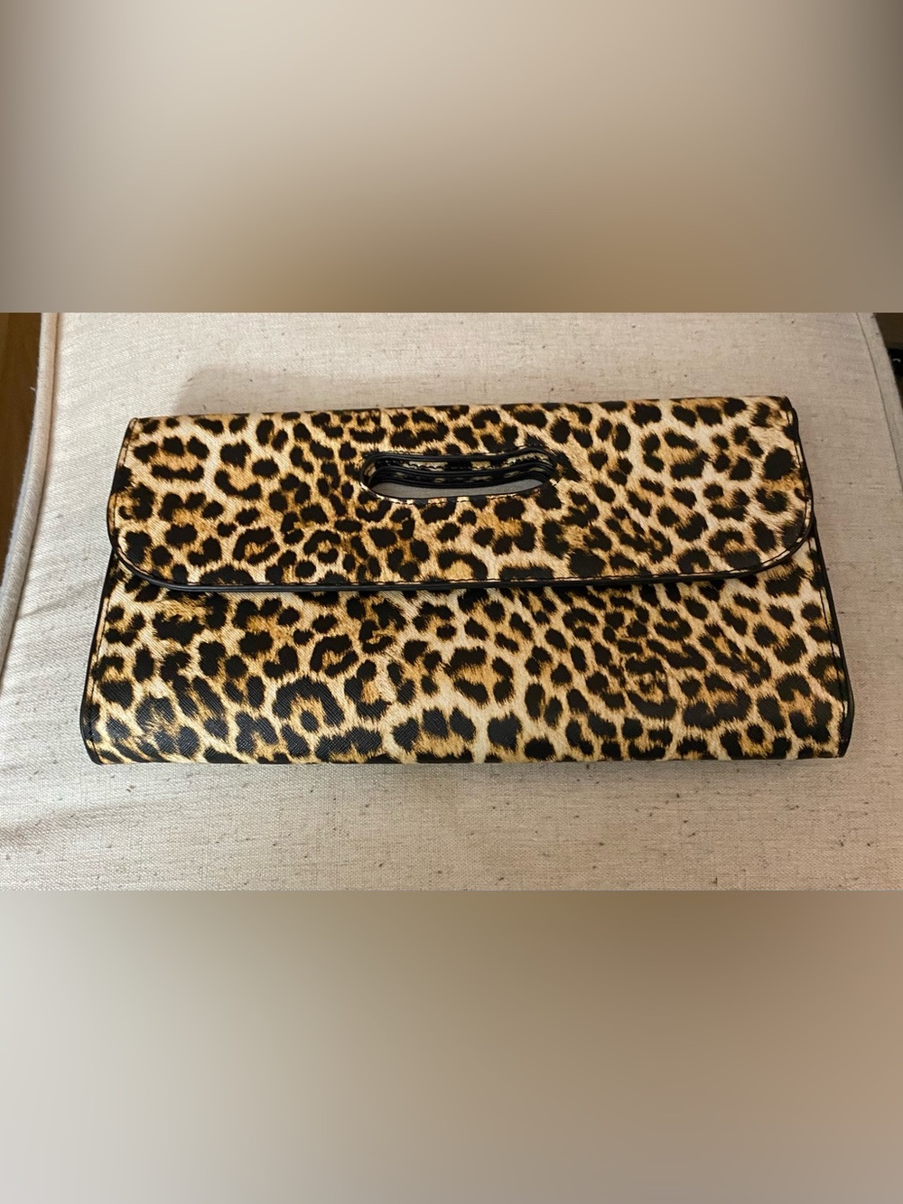 Leopard Print Fold-Over Clutch Handbag - Faux Fur Animal Print Cato Brand